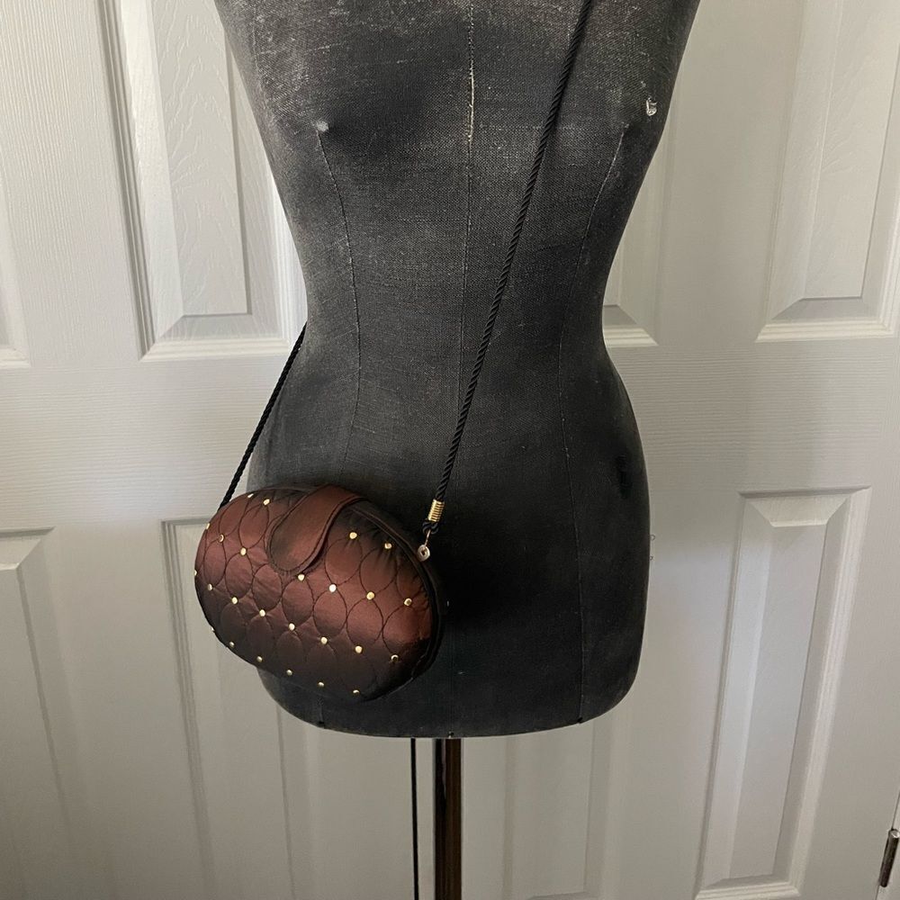 Whiting & Davis Hard Crossbody Luxurious Brown With Gold Accents